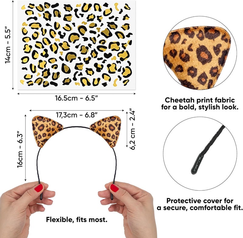 Funcredible Cheetah Ears Headband with Face Tattoos - Leopard Ears Accessory for Women and Kids - Image 2